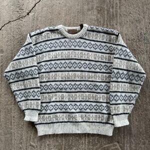 VINTAGE 80S WOOL KNITTED PATTERNED SWEATER DRESSY PREPPY IVY LEAGUE MENS XXL